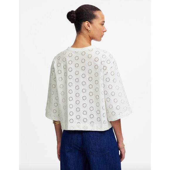 Madewell Embroidered Wide Sleeve Boxy Tee White Cotton Oversized XS NWT - Picture 4 of 13